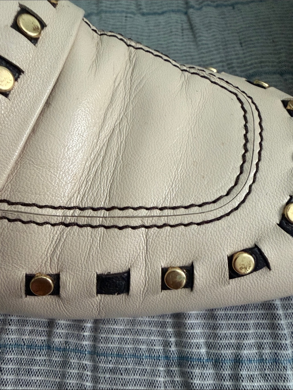 Tory Burch Studded Cream Leather Loafers - Picture 2 of 4